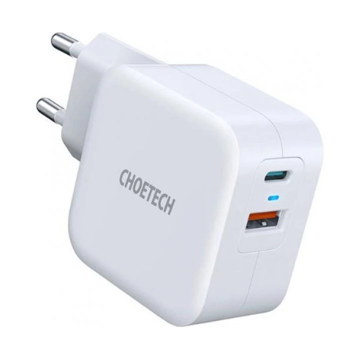 Choetech PD 20W USB-C + USB 18W Hızlı Güç Adaptörü - Apple iPhone Hızlı Şarj Uyumlu - PD5002 - Beyaz