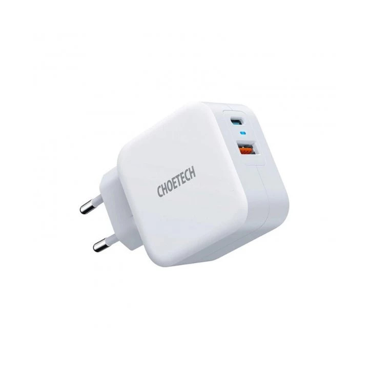 Choetech PD 20W USB-C + USB 18W Hızlı Güç Adaptörü - Apple iPhone Hızlı Şarj Uyumlu - PD5002 - Beyaz
