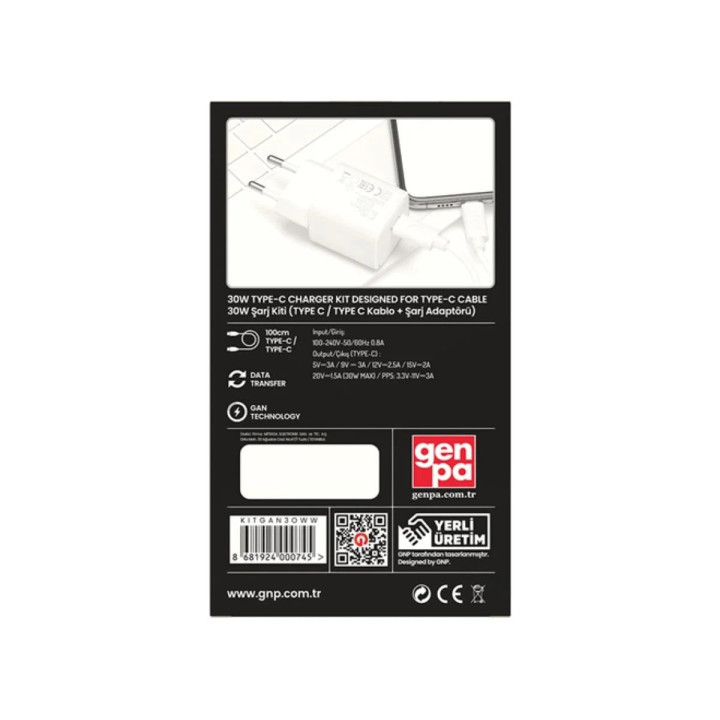 Gnp 30W Gan Type-C To Type -C Seyahat Şarj Aleti Beyaz