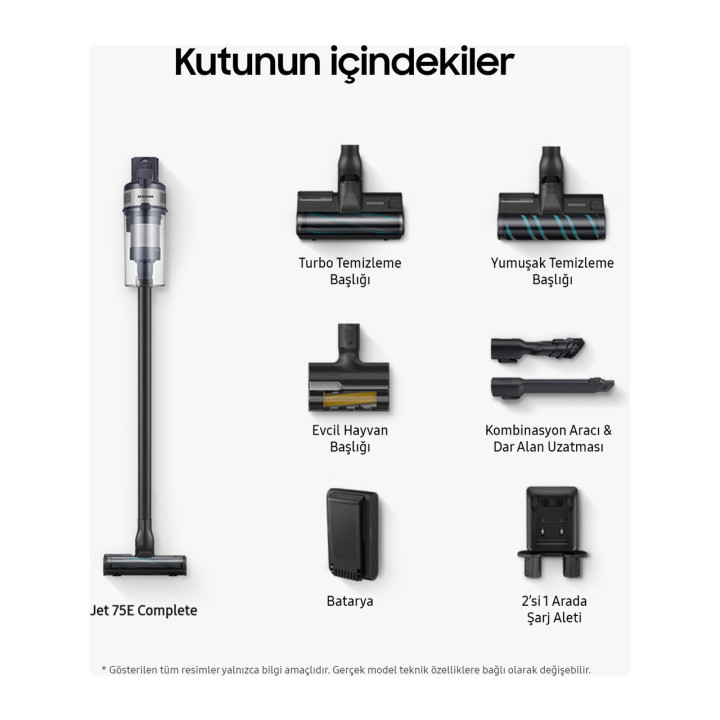 Samsung VS20B75ACR5/TR Jet 75E Şarjlı Dikey Süpürge, 200W Emiş Gücü, Dijital Invertör Motor